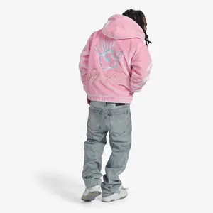 Luxury Unisex Winter Pink Faux Fur <b>Hoodie</b> with Digital Printing Warm <b>Zip</b> Jacket and <b>Pockets</b> - Product Image 6