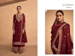 Ensemble de salwar kameez en modal avec dupatta en georgette brodé de style moderne tendance, idéal pour les fêtes et les festivals d'hiver, avec fausse fourrure - Product Image 6