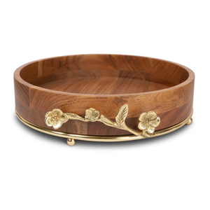 Nouveau bol rond en bois au design élégant avec accent de feuille d'or saladier à manger saladier pour la maison et l'hôtel - Product Image 4