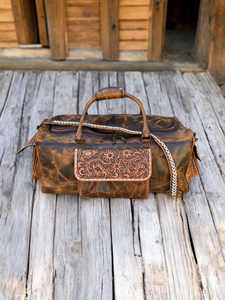 Wholesale Luxury Hand Tooled Florals Carving 100% Genuine Leather Duffle <b>Bag</b>-Brown Water Resistant Lightweight - Product Image 4