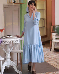 Vestidos largos de tendencia Patrón sólido lindo Diseño personalizado Traje informal occidental Verano Primavera Cintura natural 100% Algodón - Product Image 2