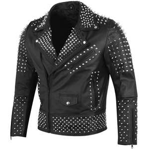 Veste en cuir de vachette de style punk unisexe, argentée, faite à la main, avec revêtement, mode motard, printemps, service OEM - Product Image 1