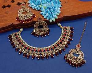 Conjunto de Joyería Tradicional India Chapada en Oro Kundan y Conjunto de Collar de Cobre para Mujeres y Niñas, Accesorios Indios, Joyería para Mujer - Product Image 3