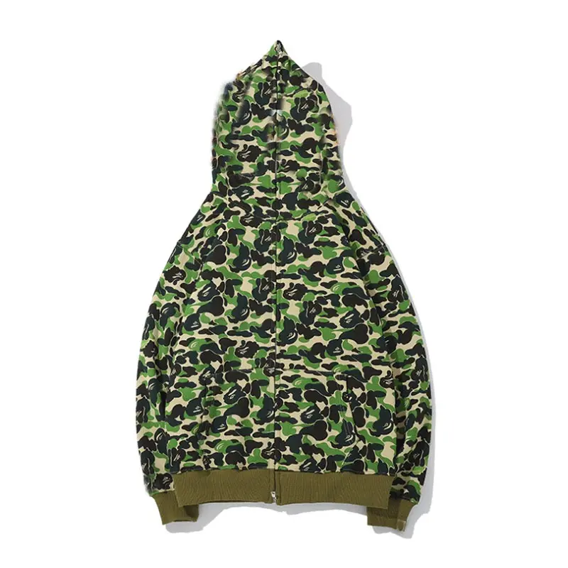 Tùy Chỉnh Pháp Terry Nặng Bape Cá Mập Quá Khổ Đồng Bằng Đầy Đủ Zip Lên Tùy Chỉnh In Hoodies Mới Đến Đầy Đủ Mặt Zip Lên Áo