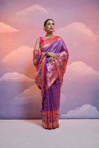 Color brillante Pre drapeado Diseño personalizado Mejor diseño Zari Border Banarasi Soft Silk Paithani Saree Comprar al precio más bajo - Product Image 4