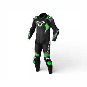 Combinaison de moto en cuir pleine fleur MACNA Armadyl 1 pièce perforée noire et verte respirante - Product Image 1