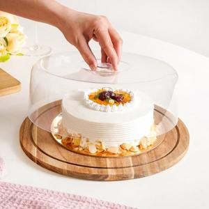 Support à gâteau en bois d'acacia très vendu, plateau à dessert avec cloche en verre, 10 pouces - Product Image 3