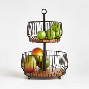 Cesta de fruta de hierro duradera estilo granja con acentos de desplazamiento clásicos y aspecto antiguo para Isla o mesa de cocina - Product Image 4