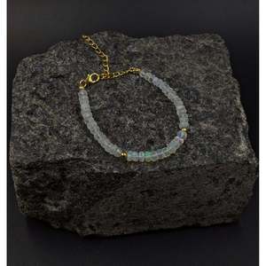 Bracelet perlé plaqué or avec améthyste, opale éthiopienne, pierre de lune, agate, quartz, perle - Style religieux, bracelets en jade, cadeau - Product Image 1