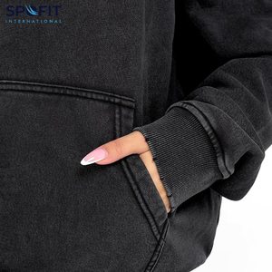 Mujeres en blanco moda Sun Faded Pullover ácido lavado con capucha sudaderas con capucha de las mujeres cordón francés Terry gota hombro Sudadera con capucha para niñas - Product Image 6