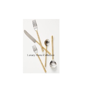<b>Gold</b> Color Metal Designer Fancy Look Silverware Set Floral and Leaf Design Handle End Brass Made Tabletop Dining <b>Utensils</b> Set - Product Image 6