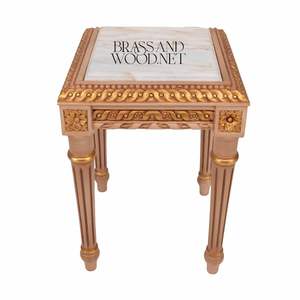 Ensemble de tables de service gigognes classiques avec plateau en marbre et détails sculptés dorés élégants pour salons de luxe et décoration intérieure haut de gamme - Product Image 6