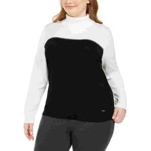 Maglione a Collo Alto da Donna Calvin Klein Taglia Grande 1X Bianco con Design Colorblock - Product Image 1