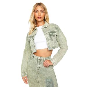 แจ็คเก็ตเดนิมทรงทรัคเกอร์สำหรับผู้หญิง แบบสั่งทำพิเศษ ลุคทำสีซีดขาดๆ  ติดกระดุม แขนยาว สไตล์สตรีทแวร์ สำหรับฤดูใบไม้ร่วงและฤดูหนาว - Product Image 1