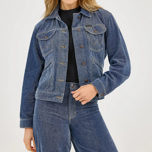 Chaqueta vaquera elegante de otoño para mujer, patrón sólido, procesamiento de punto transpirable, forro de licra, bolsillo versátil, prendas de vestir exteriores informales - Product Image 1