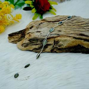 925 Sterling Silver Natural Fire Labradorite <b>Bracelet</b> with Genuine <b>Gemstone</b> Anniversary Gift Gold Shell BR0079-GS - Product Image 3