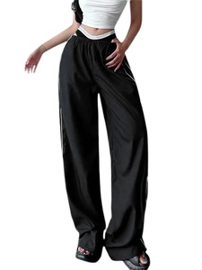 Pantalones de chándal holgados Cargo para mujer con cintura elástica, pantalones de paracaídas de pierna ancha baja, pantalones de chándal con lazo a rayas laterales, ropa de calle Y2K - Product Image 2