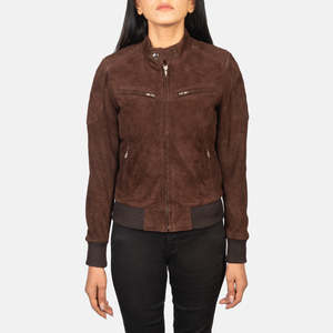 เสื้อแจ็คเก็ตบอมเบอร์หนังกลับสีมอคค่า แบรนด์เซนน่า สำหรับฤดูใบไม้ร่วง - Product Image 4