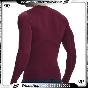 Camisa de manga larga para correr con serigrafía bordada, polos de color granate de manga larga - Product Image 2