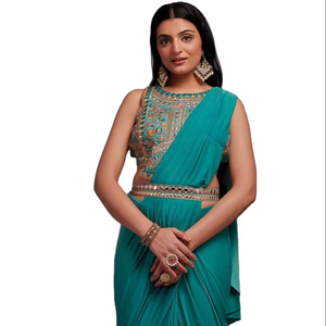 Sari de Fiesta de Diseñador 2024 para Adultos, Excelente Calidad, Bordado, Estilo Pakistaní, Seda Georgette India, Colores Impresionantes - Product Image 1