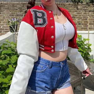 Chaqueta de bombardero recortada para mujer, ropa de calle de moda, abrigo corto de béisbol con letras, logotipo personalizado - Product Image 6