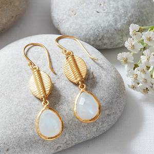 925 argent Sterling fait à la main boucles d'oreilles pendantes élégant pierre de lune or grain de café pierres précieuses bijoux pour les mariages fêtes cadeau - Product Image 1