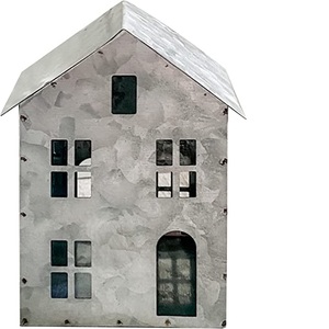 Whole Sale Christmas Ornament Holiday Galvanized Metal Main Street Town House <b>Lantern</b> Candle Farmhouse Decoration <b>White</b> House - Product Image 6