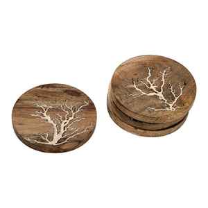 Premium Handcrafted tree engraved design Square Coasters Rich Walnut Wood Mats & Pads Coasters for Sale - Product Image 5