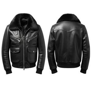 Blouson d'hiver vintage en cuir et fourrure pour homme, style motard rétro, logo frontal, pour les clients de gros et d'exportation - Product Image 3