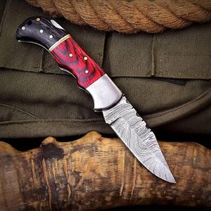 Cuchillo plegable multiherramienta personalizable de acero de Damasco DIY con botón pulsador de mango de madera OEM para supervivencia al aire libre y caza - Product Image 6