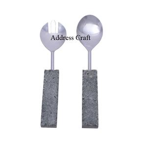 Ustensiles de cuisine design Serveur à salade avec manche en terrazzo Outil en acier inoxydable Couverts en métal Fournitures de cuisine décoratives - Product Image 6