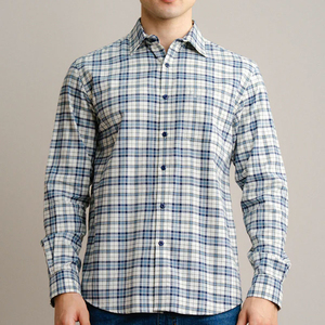 Camisa de vestir de franela de algodón 100% para hombre con logotipo personalizado, camisa informal de franela a cuadros con botones y manga larga para vacaciones - Product Image 4