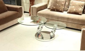 Tavolino da Caffè Moderno in Acciaio Inossidabile e <span class=keywords><strong>Vetro</strong></span> Temperato con Design <span class=keywords><strong>Rotondo</strong></span> Elegante <span class=keywords><strong>per</strong></span> Soggiorno, Appartamento e Casa Contemporanea - Product Image 6