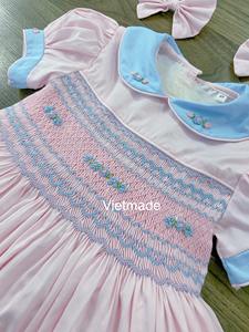 Nouveau Noël En Gros Smocké Vêtements À La Main Coton Soie Bébé Rose Pour Les Vacances Pour Bébé Filles Enfants Vêtements - Product Image 4