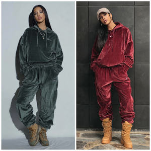 Ensemble survêtement en velours surdimensionné, pantalon de survêtement en velours, jogging, ensemble de survêtement d'hiver avec fermeture éclair, streetwear, uni, coupe-vent, unisexe - Product Image 6