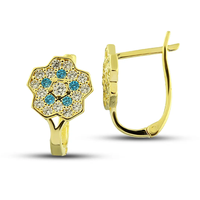 SEAGOLD Boucles d'oreilles pendantes à clip en or 14 carats de haute qualité, style tendance pour enfants, forme fleur, pierre de zircon, faites à la main, par un tiers