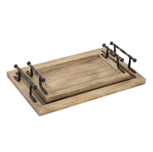 Plateau en bois décoratif de table d'événement de partie avec la poignée en métal Fruit Snack Dessert Display Tray Rack produit de bonne qualité - Product Image 6