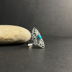 Anillo Ovalado Midi Azul Turquesa, Hecho a Mano, Plata de Ley 925, Joyería Bohemia para Mujer, Regalo de Piedra Natal de Diciembre - Product Image 3