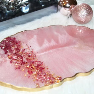 Magnifique plateau en résine à paillettes roses fait à la main plateau décoratif étincelant pour l'utilisation de la cuisine de table à la maison et les cadeaux - Product Image 1