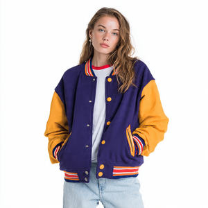 Chaqueta Varsity Holgada con Bordado, 100% Lana, Manga Larga, Hombros Caídos, para Mujer, Ropa de Calle de Invierno - Product Image 1