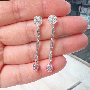 ต่างหูสตั๊ดเพชรสีชมพูรูปวงรีสีขาว14K สำหรับผู้หญิงที่ได้รับการรับรองจาก Gia มีสกรูด้านหลังเป็นของขวัญสำหรับเธอ - Product Image 4