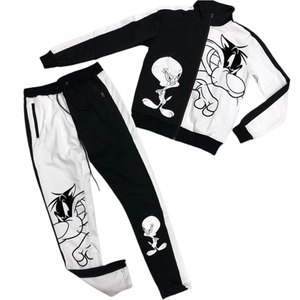 Ensemble de survêtement imprimé rouge et noir pour hommes veste et pantalon zippés deux pièces Streetwear Fashion Casual Sportswear Wholesale - Product Image 5