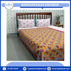 Manta Kantha de Algodón Suave con Estampado de Bloques, Hecha a Mano en India, Tamaño Individual para Decoración del Hogar, Gran Venta - Product Image 4