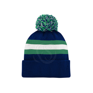 Custom Logo Winter Unisex Digital Printed Jacquard Knitted Beanie Hats with Pom Pom 100% Wool - Product Image 1