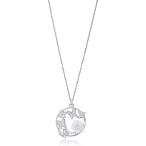 Round Shape Butterfly White Enamel Flower Design Zircon Stone Charm Necklace Turkish Handmade 925 Sterling Silver Jewelry - Product Image 5