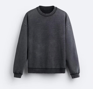 Conjunto de sudadera con hombros caídos de gran tamaño lavado con ácido personalizado para hombre, ropa de calle con cuello redondo, chándal, Sudadera con cuello redondo para hombre - Product Image 4