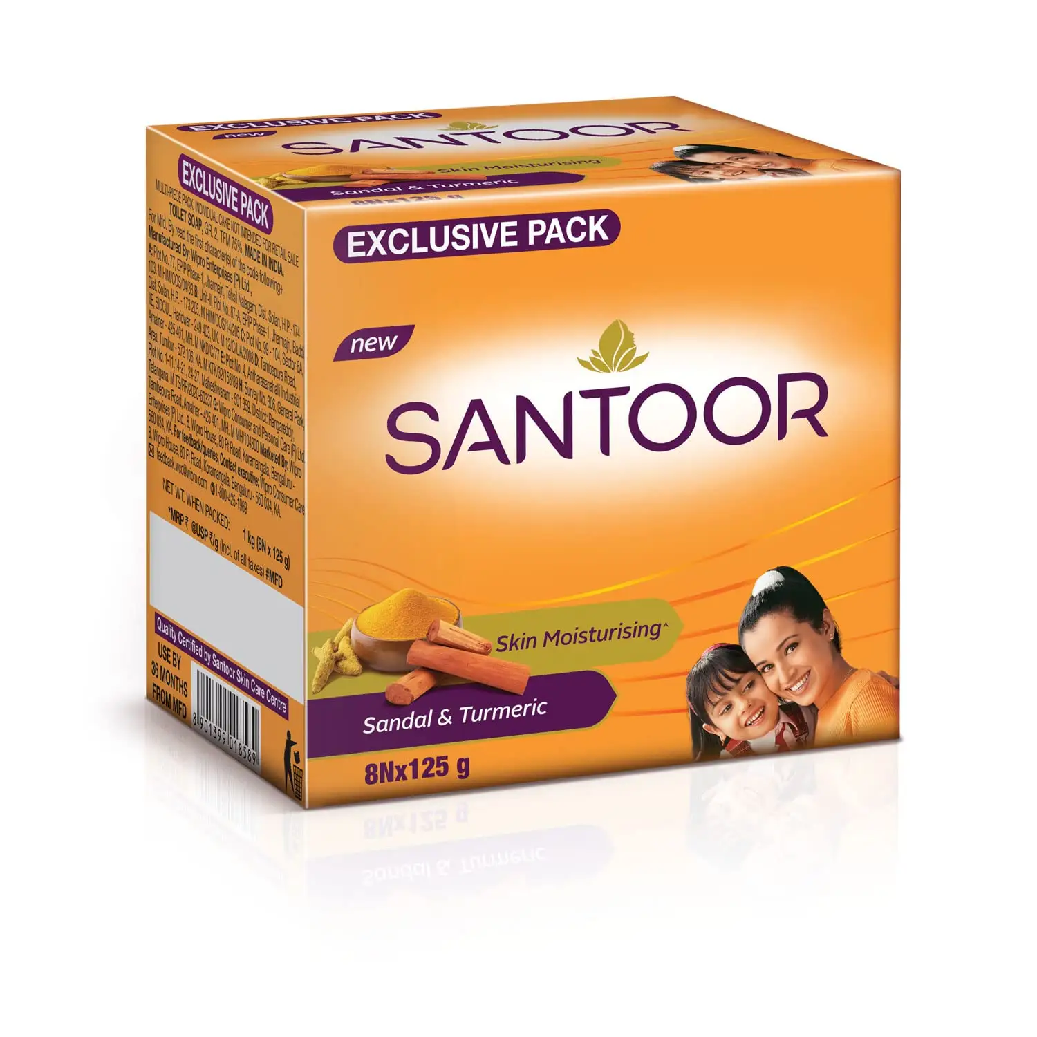 SANTOOR SAVON POUR LE BAIN POUR LA PEAU BRILLANTE SANDALWOOD ET CURCUMA BAIN SAP DOUX PEAU HYDRATANT PEAU AVEC UN NOUVEAU PARFUM POUR L'EXPORTATION