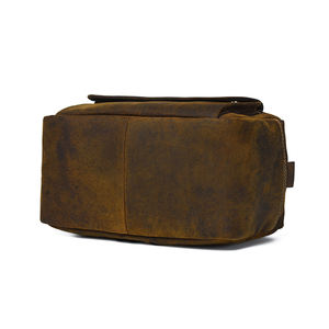 Custom Logo Large Genuine <b>Leather</b> Travel <b>Bag</b> Vintage Style <b>Toiletry</b> Case with Hot Sale Zipper - Product Image 4