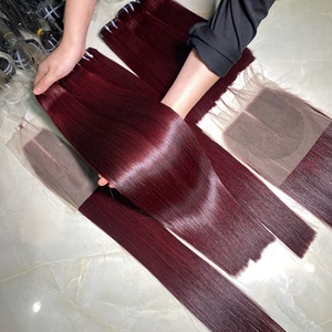 Extensions de cheveux de trame droites en os de couleur bordeaux de haute qualité 12A fermeture assortie pour une belle perruque - Product Image 1