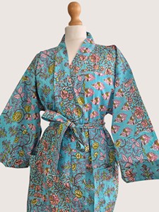 Bata Larga hasta la Rodilla con Estampado Floral para Mujer, Manga Larga, Cuello en V, 100% Algodón Suave, Estilo Casual para Primavera, Cierre con Cordón - Product Image 4